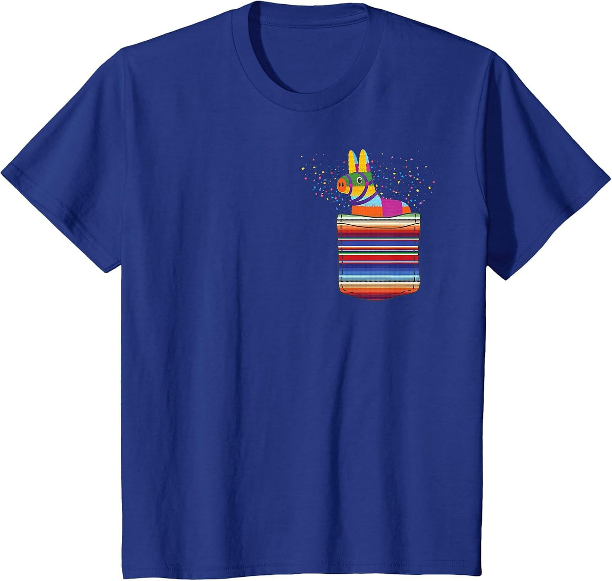 Pinata Pocket Mexican Serape Blanket Fiesta Party T-Shirt Tees - Royal Blue