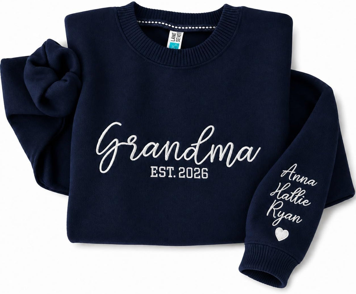 Personalized Embroidered Mama Sweatshirt with Kid Names On Sleeve, Custom Grandma Sweatshirt Gift for Mom Grandma - Grandma