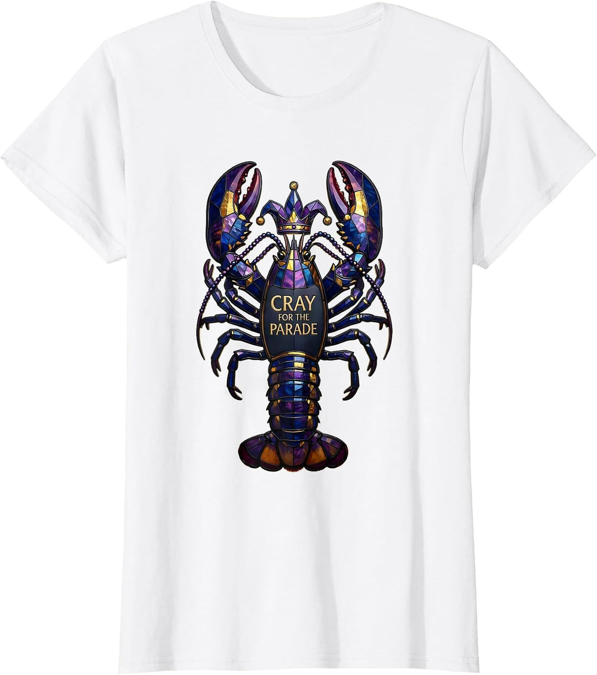 Women's Cray For The Parade Stained Glass Mardi Gras Fat Tuesday T-Shirt - White
