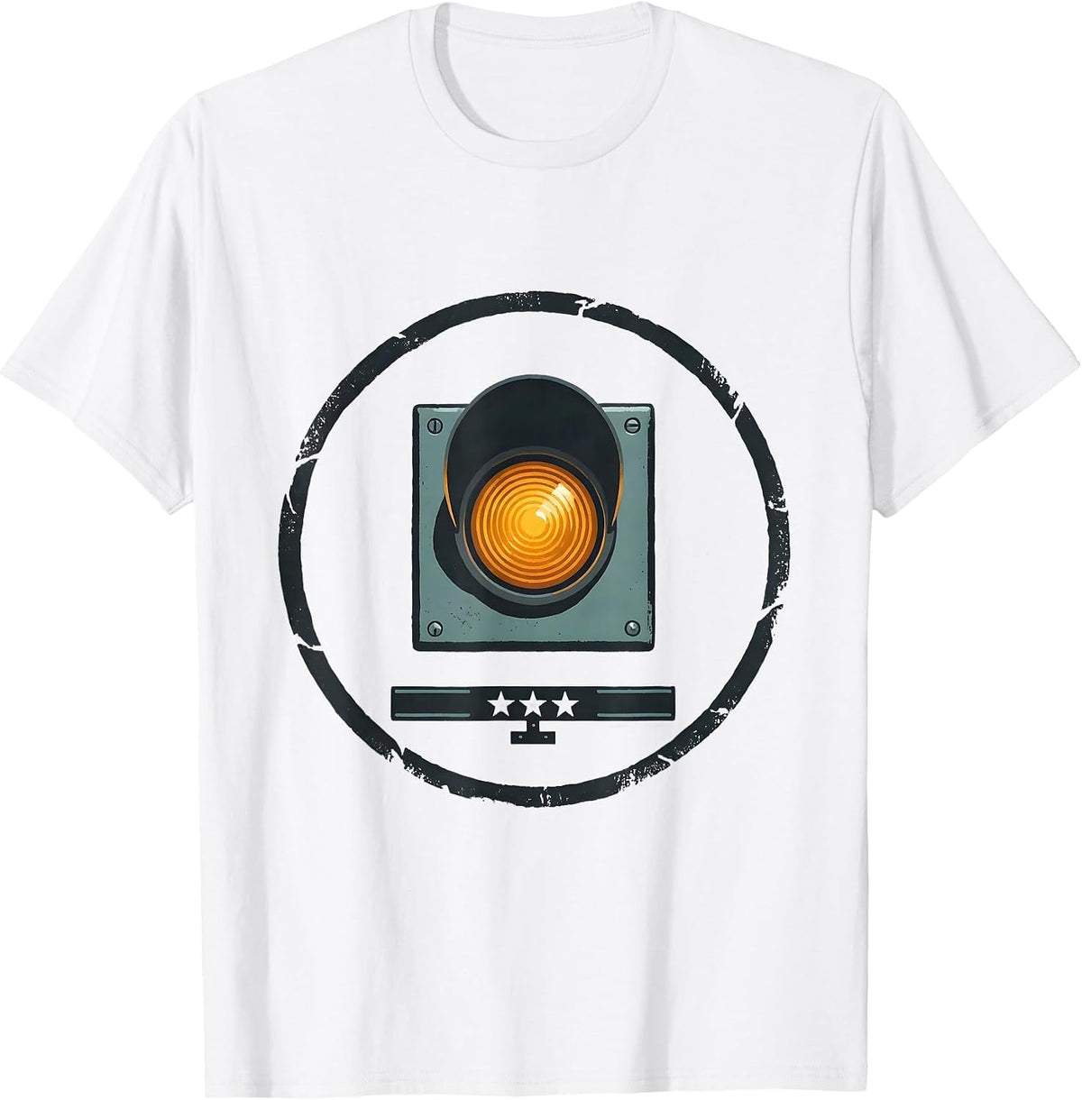 Men's Sealed Badge Train Switch Lamp Editorial Conceptual Gift T-Shirt - White