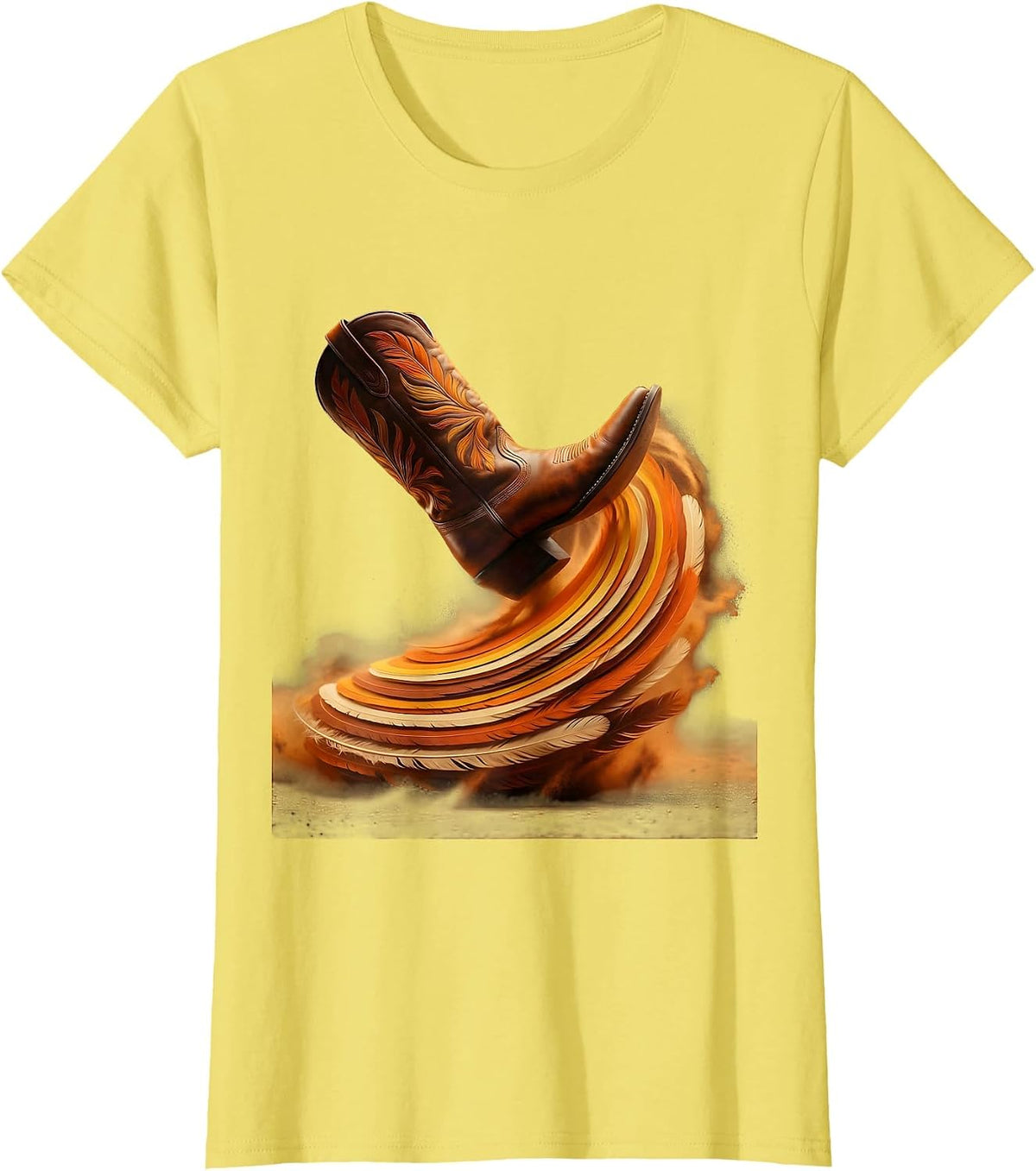 Cowgirl Boot Kicking Dust Western Rodeo Graphic T-Shirt - Lemon Yellow