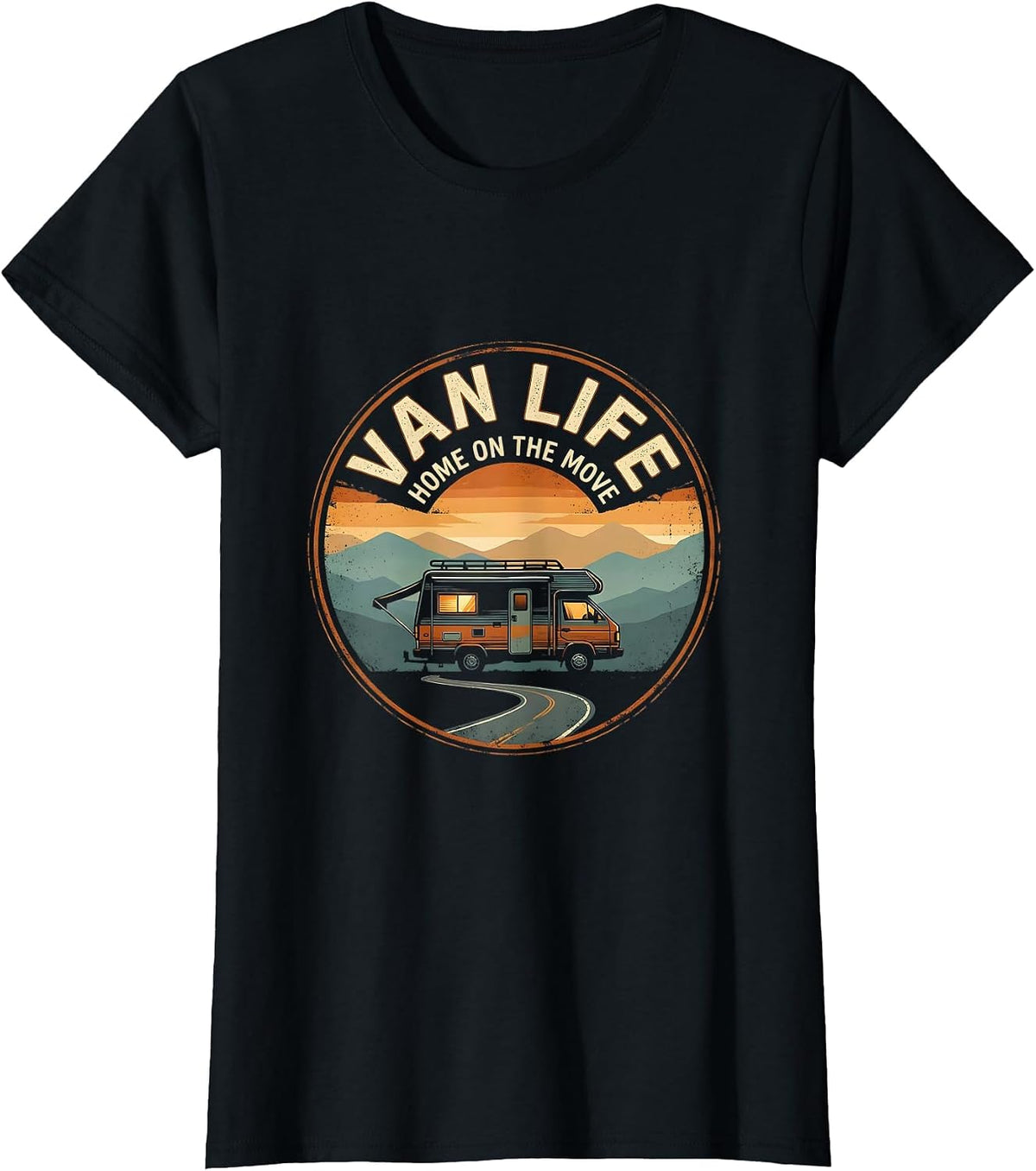 Van Life Home On The Move Vintage Retro Camper Nomad Pride T-Shirt - Black