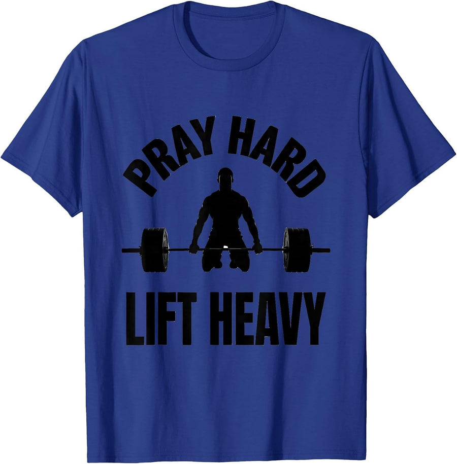 Pray Hard Lift Heavy Faith Fitness Christian Gym T-Shirt - Royal Blue