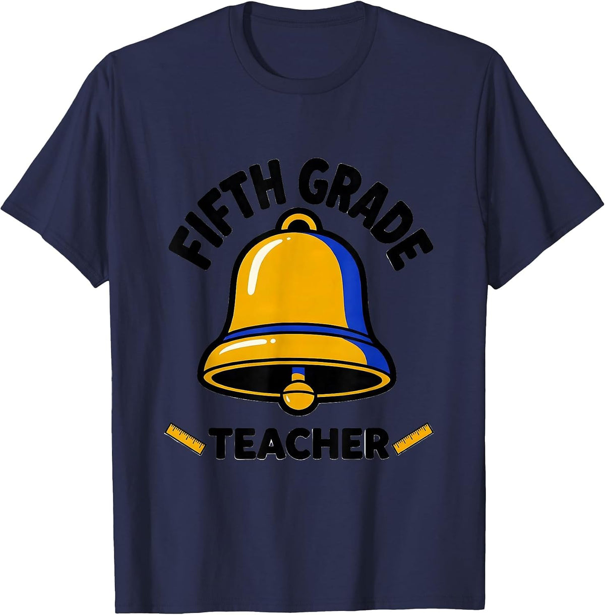 Men's Fifth Grade Teacher Cartoon School Bell Back to School T-Shirt - Navy Blue