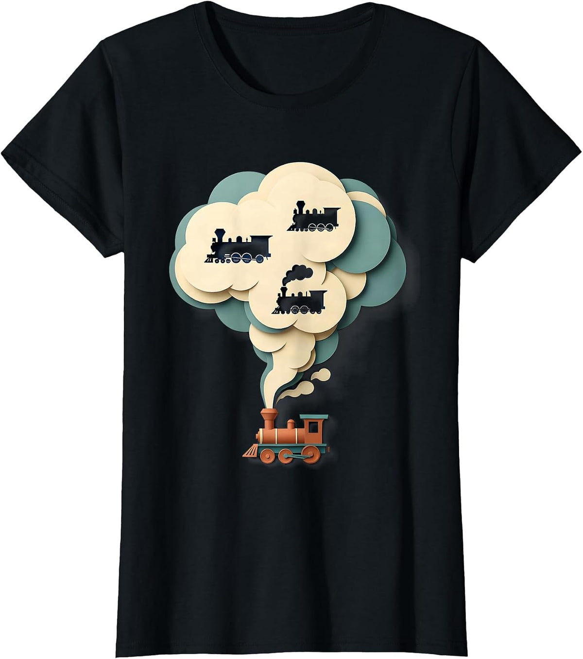 Tiny Locomotive Paper-Cutout Train Enthusiast Humor T-Shirt - Black