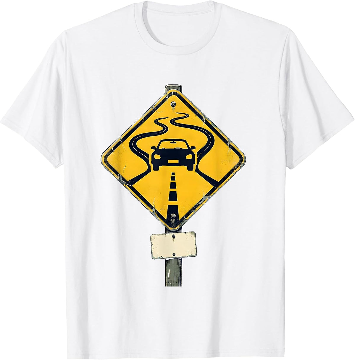 Men's Classic Warning Diamond Burnout Car Humor Car Guy T-Shirt - White