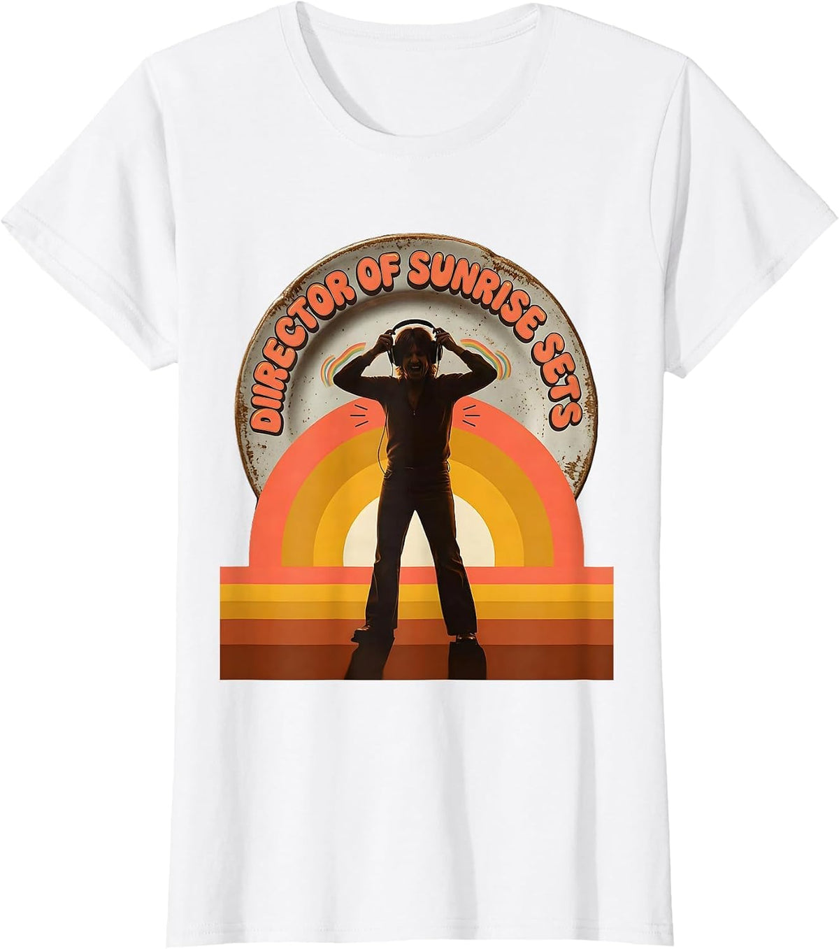 Director Of Sunrise Sets Retro EDM Rave DJ Music Lover Gift T-Shirt - White