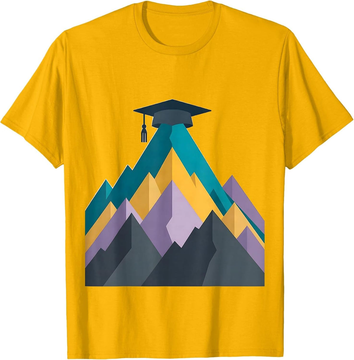Men's Paraprofessional Mountain Graduation Cap Peak T-Shirt - Golden Yellow