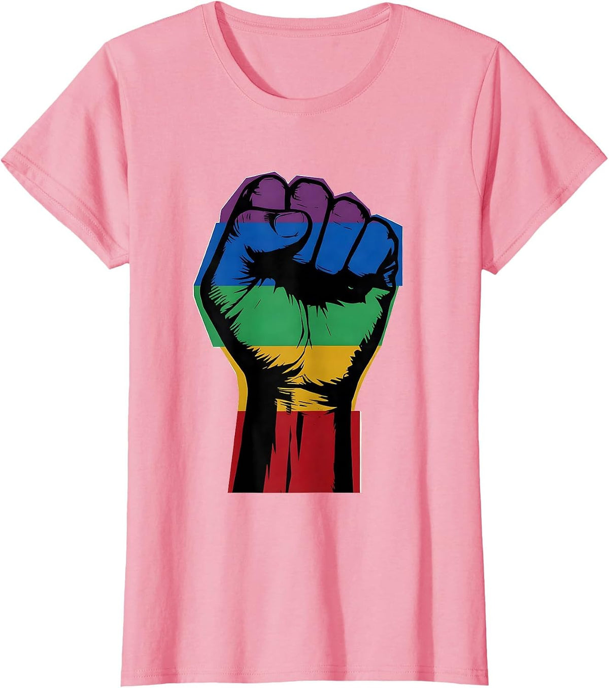 Rainbow Raised Fist Pride and Unity Graphic T-Shirt, Women, Pink, XX-Large - As Pictured