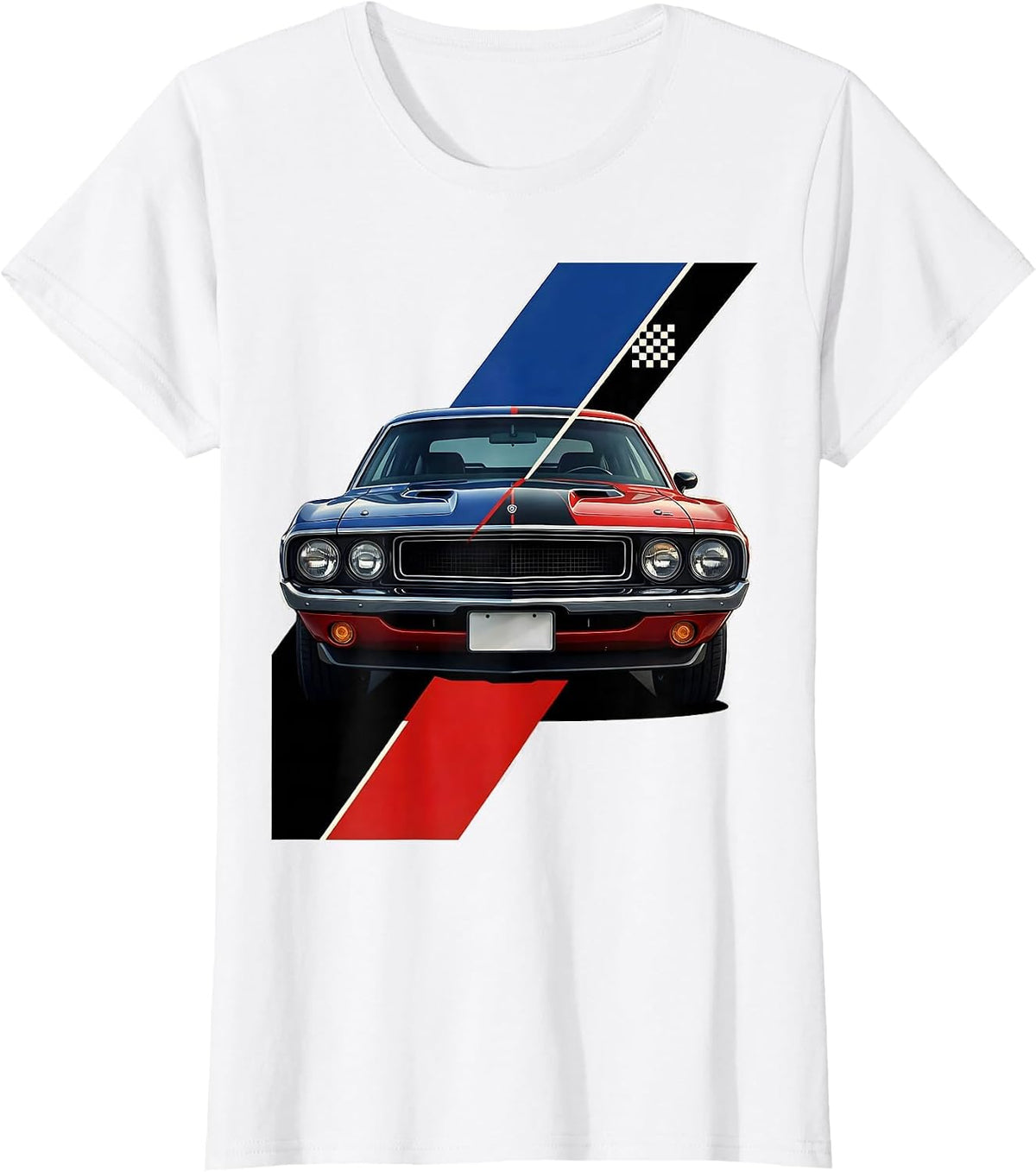 Women's Classic Muscle Car Racing Livery Graphic Car Guy Birthday T-Shirt - White