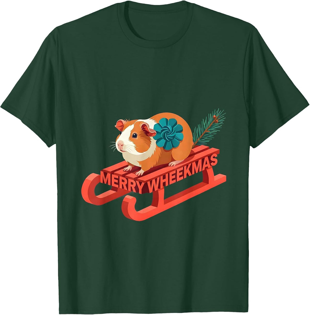 Merry Wheekmas Flat Vector Funny Guinea Pig Pet Lover T-Shirt - Dark Green