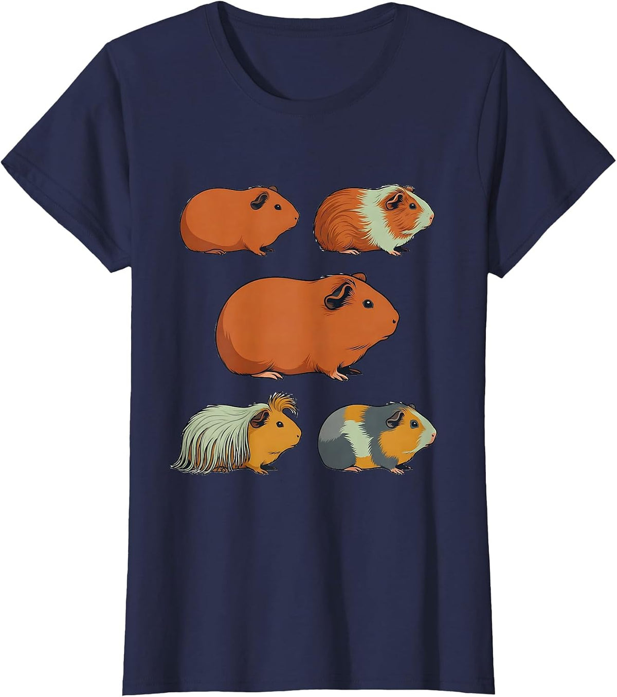 Women's Guinea Pig Breeds Flat Vector Art Cavy Lover Gift T-Shirt - Navy Blue