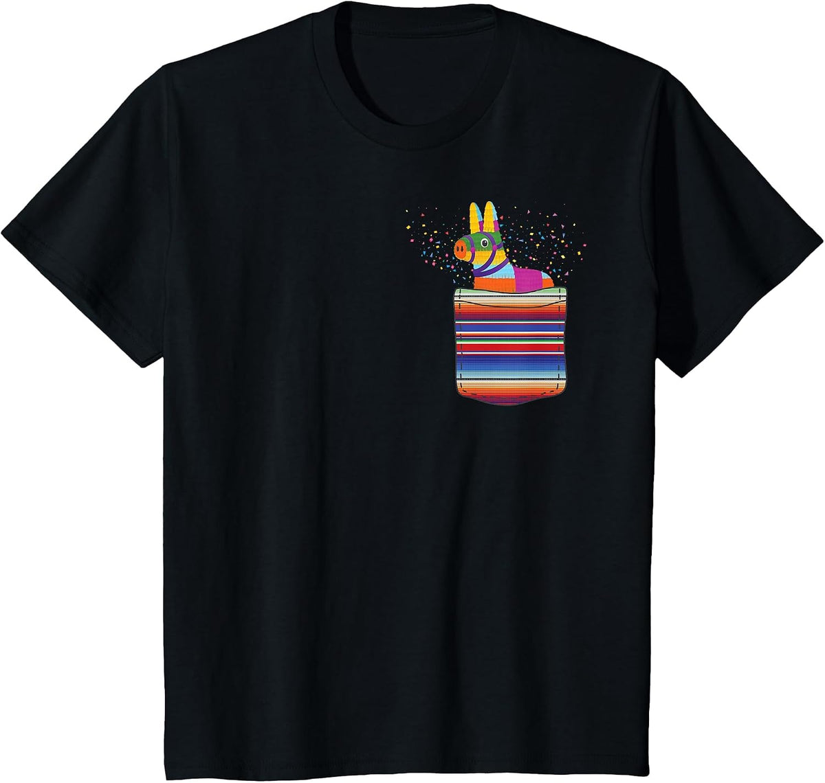 Pinata Pocket Mexican Serape Blanket Fiesta Party T-Shirt Tees - Black