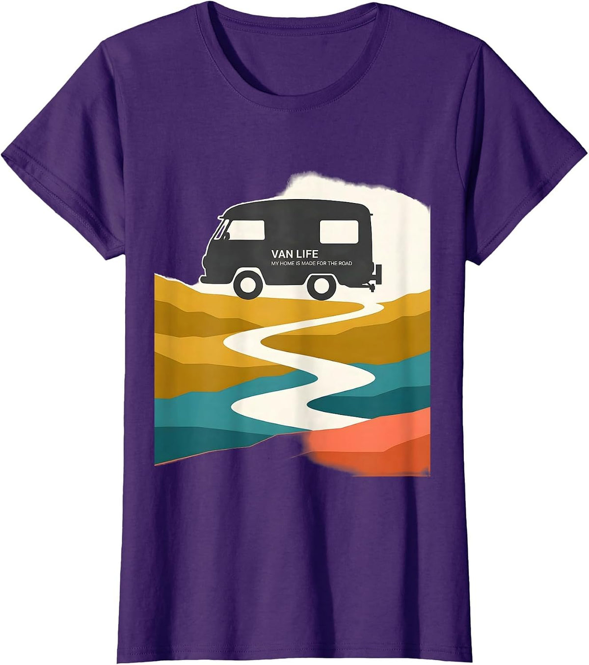 Women's Van Life My Home Is Made For The Road Retro Camper Vanlife T-Shirt - Purple
