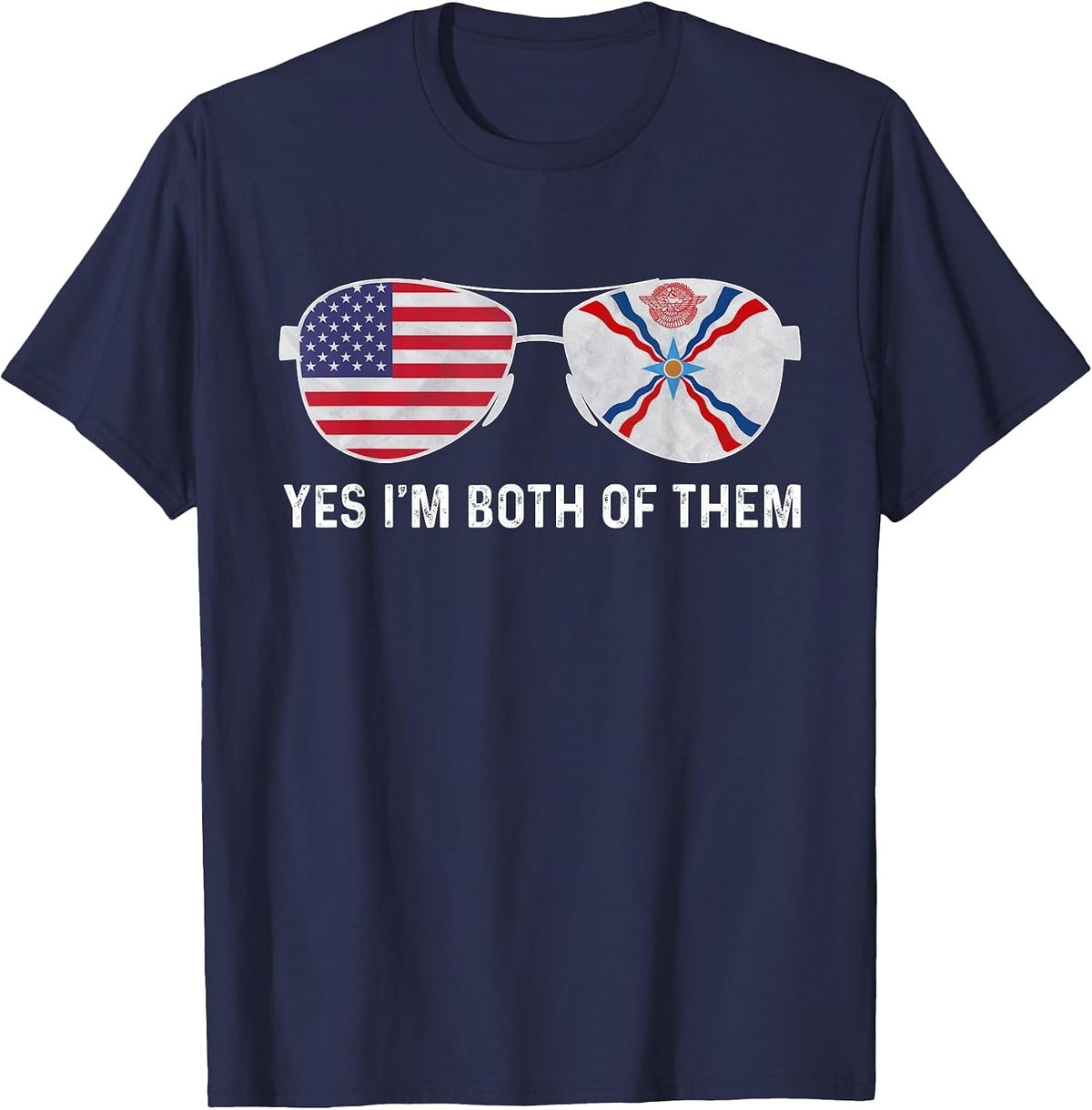 Sunglass Design Assyrian American Flag Patriotic Heritage T-Shirt - Navy Blue