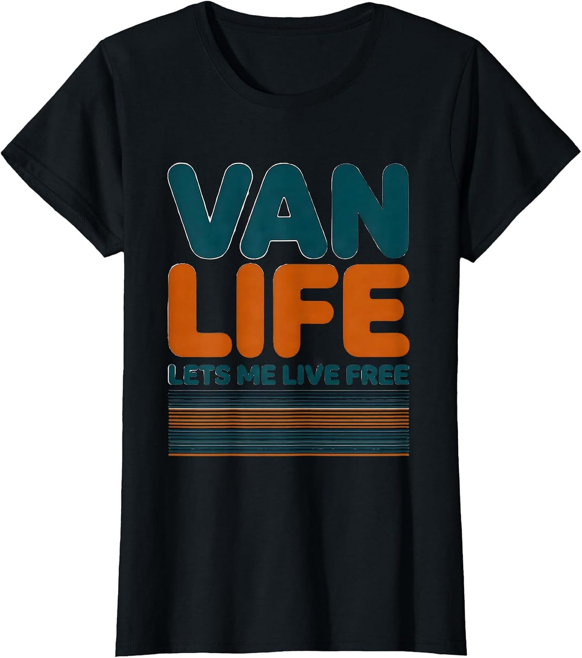 Women's Van Life Lets Me Live Free Retro Van Dwellers Road Trip T-Shirt - Black