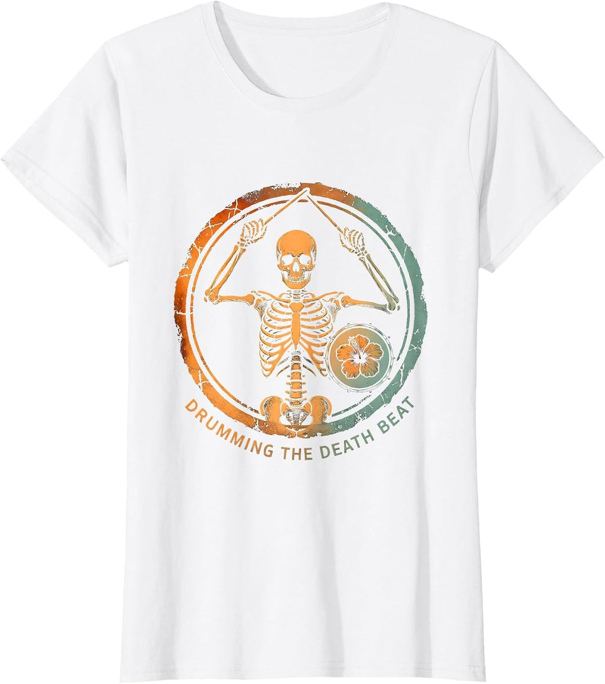 Women's Halloween Skeleton Drummer Death Beat Design T-Shirt - White