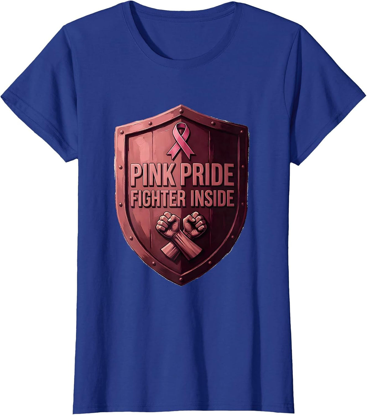 Women's Pink Pride Fighter Breast Cancer Awareness Design T-Shirt - Royal Blue