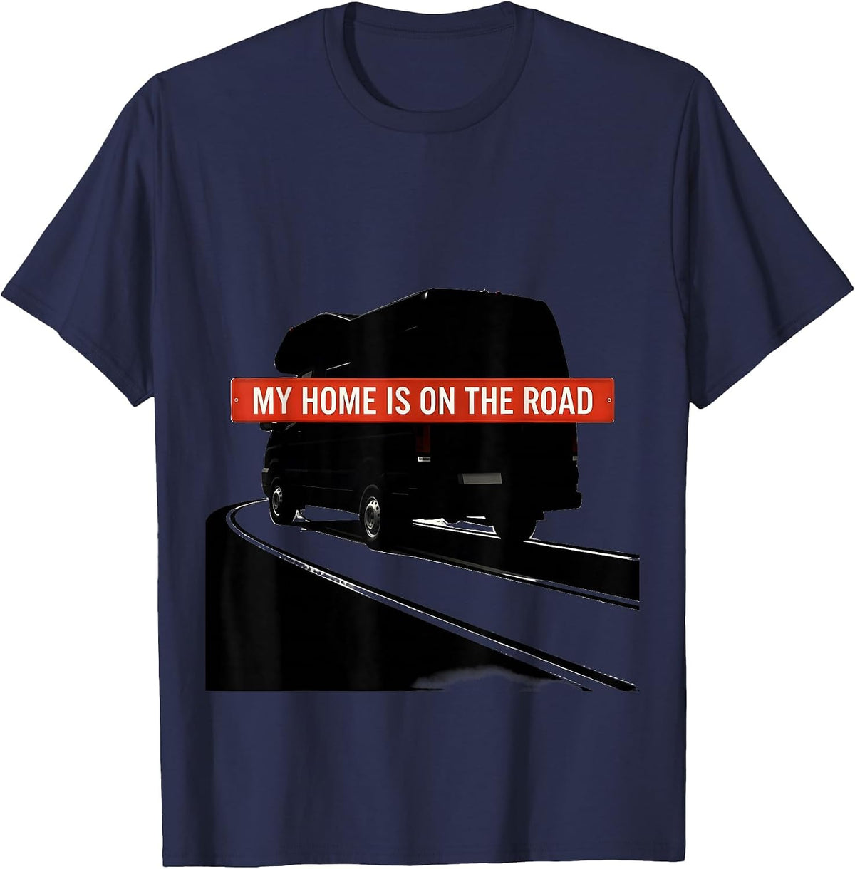 Men's My Home Is On The Road Retro Van Life Camper Traveler T-Shirt - Navy Blue