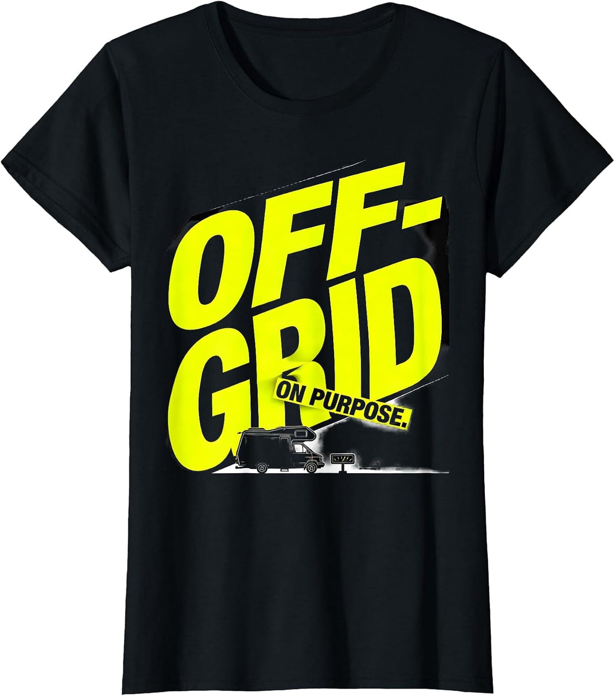 Women's Off-Grid On Purpose Retro Van Life Nomad Travel Pride T-Shirt - Black
