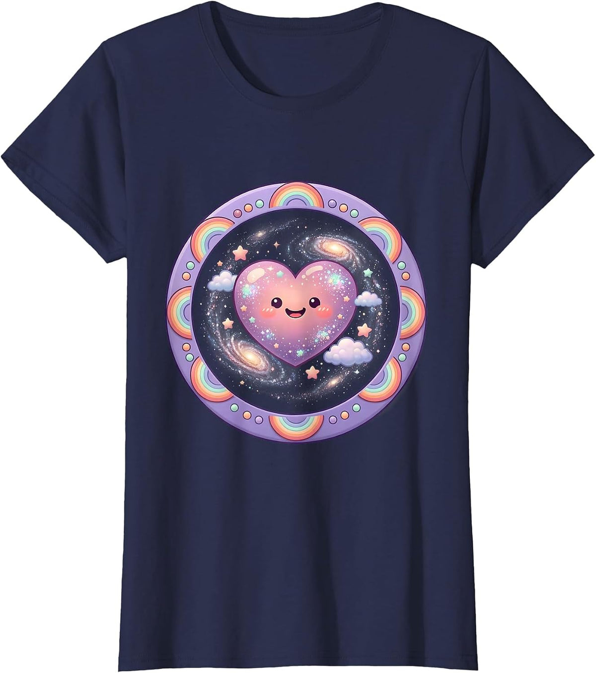 Women's Heart-Shaped Galaxy Pride Swirl Illustration T-Shirt - Navy Blue