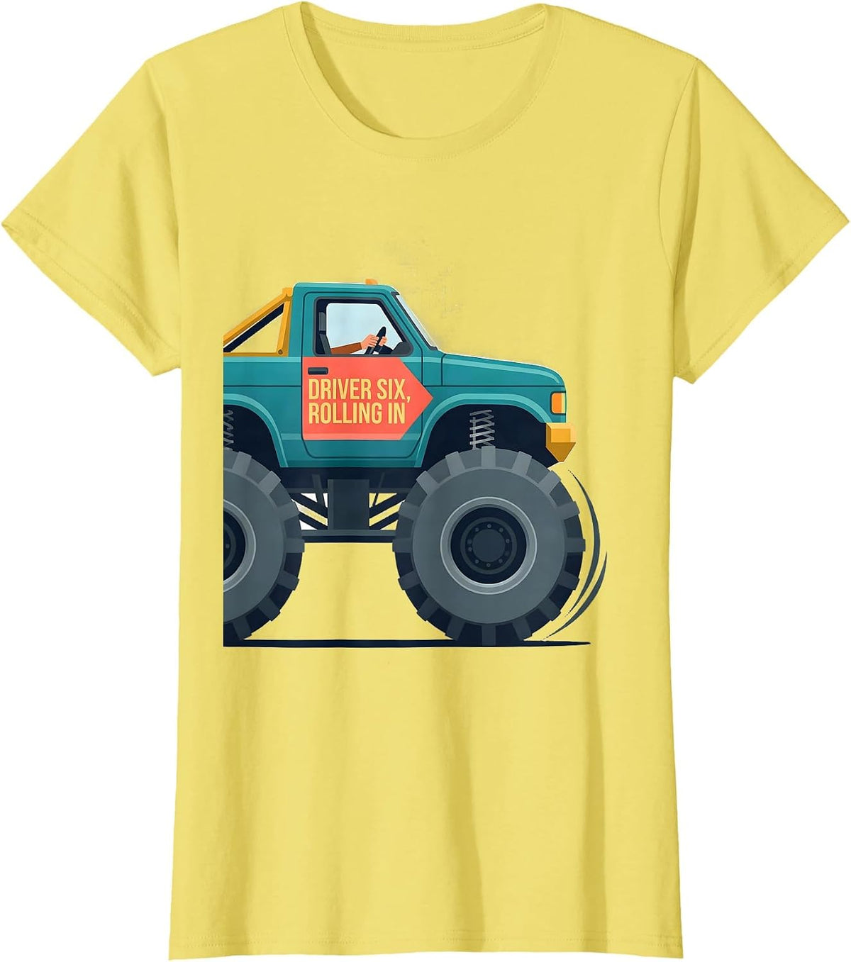 Driver Six Rolling In Flat Vector Monster Truck 6th Birthday T-Shirt - Lemon Yellow