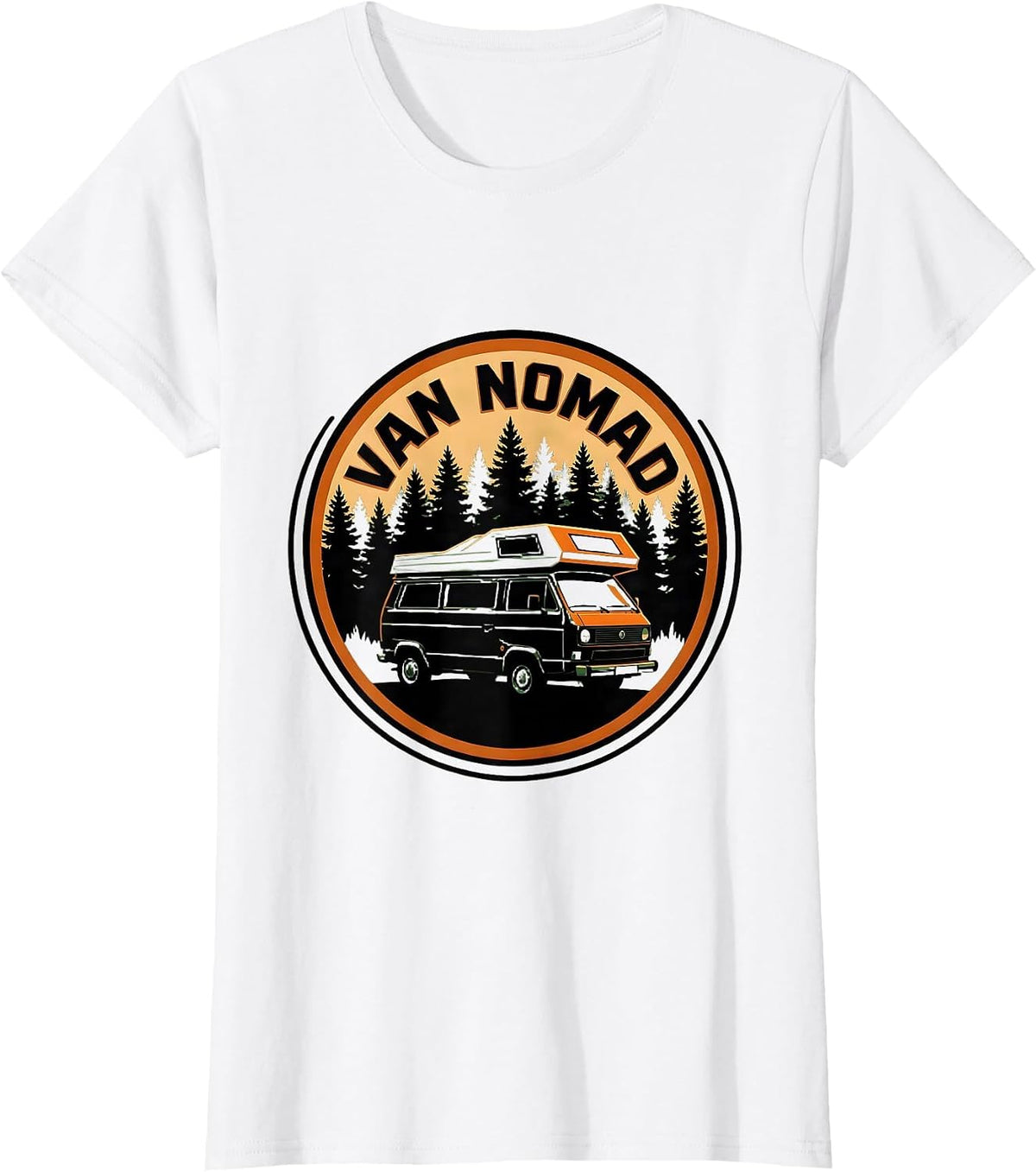 Van Nomad Silhouette Campervan Van Life Road Trip T-Shirt - White