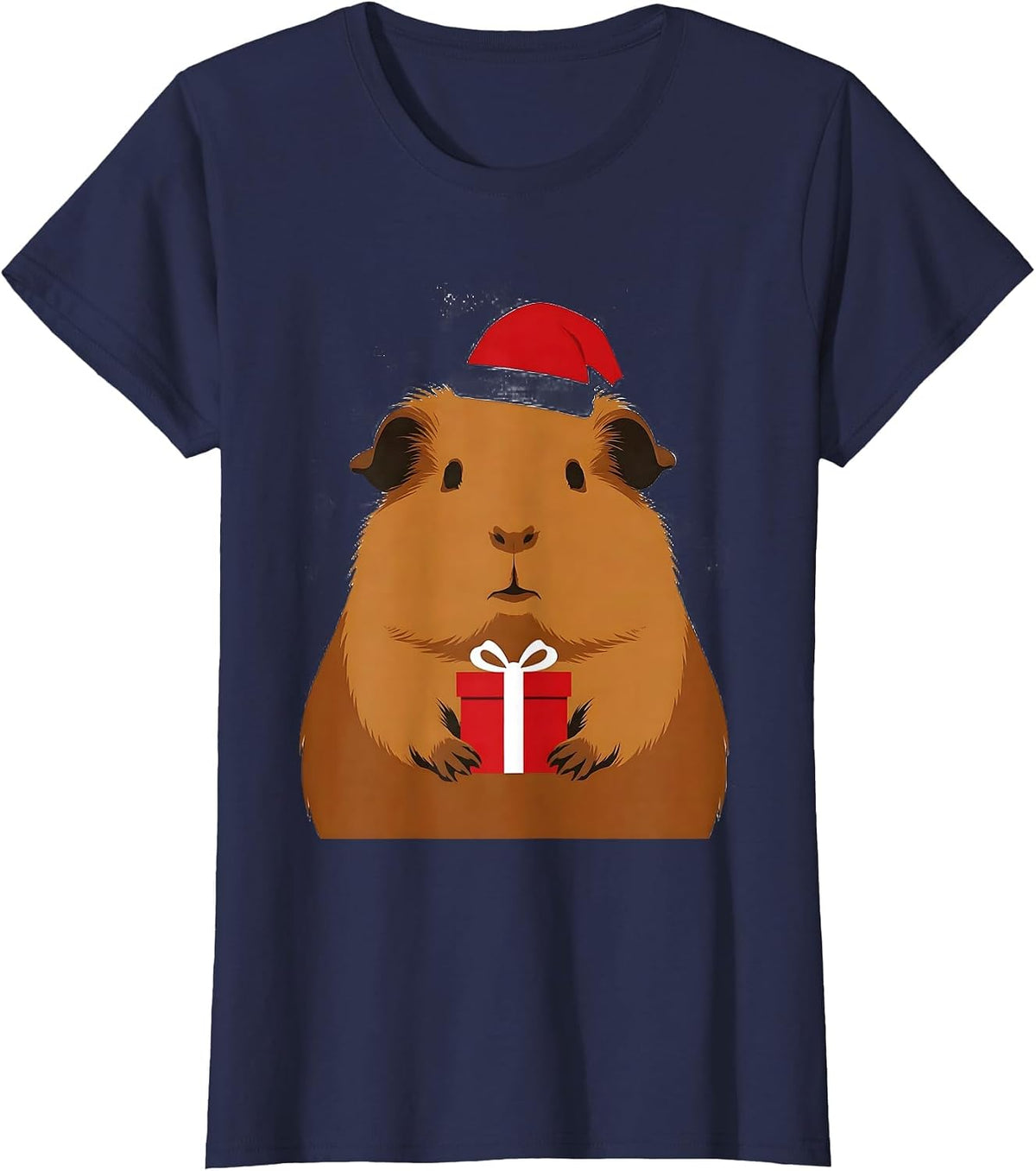 Women's Guinea Pig Santa Hat Minimalist Christmas Pet Lover T-Shirt - Navy Blue