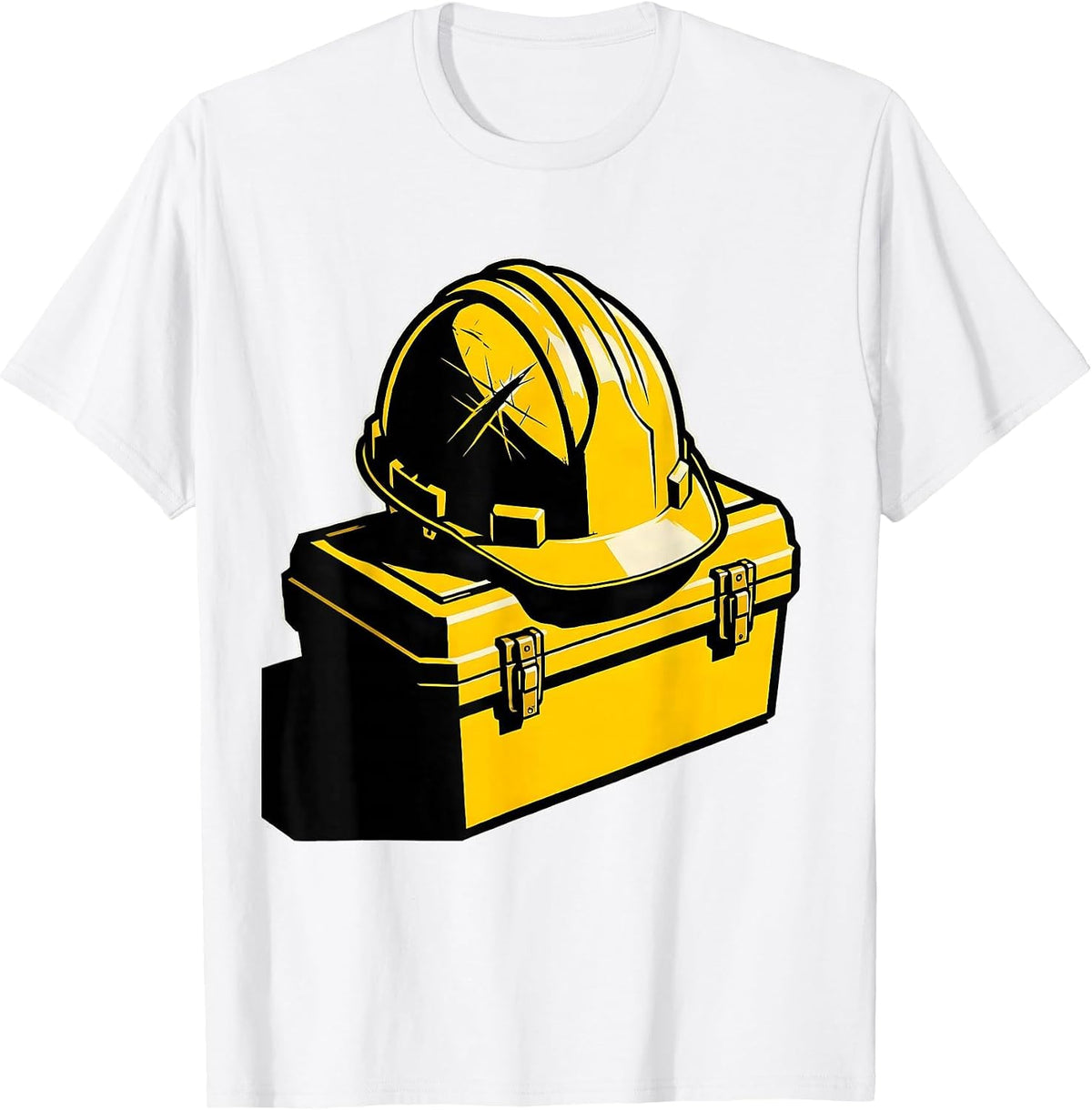 Men's Hard Hat on Toolbox Blue Collar Worker Graphic T-Shirt - White