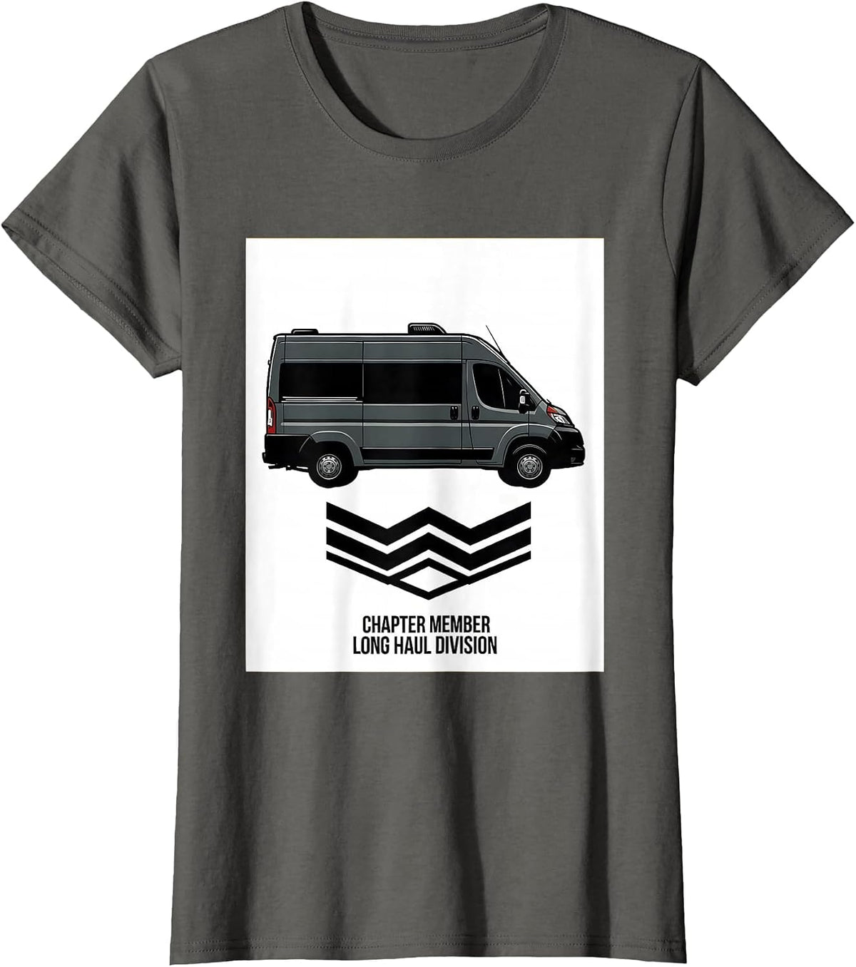 Women's Chapter Member Long Haul Division Retro Van Life Nomad Humor T-Shirt - Asphalt Grey