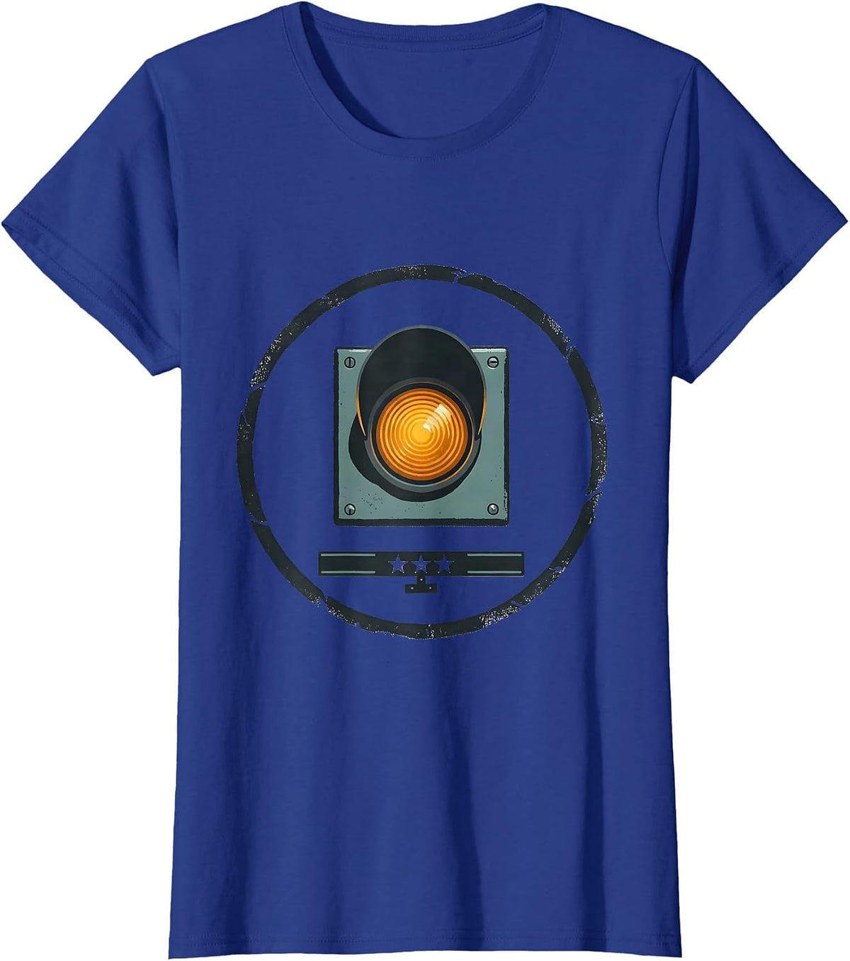 Women's Sealed Badge Train Switch Lamp Editorial Conceptual Gift T-Shirt - Royal Blue
