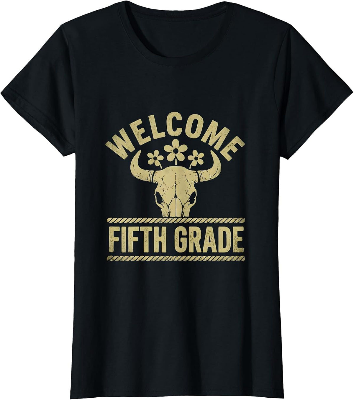 Women's Welcome Fifth Grade Boho Western Teacher Back To School T-Shirt - Black