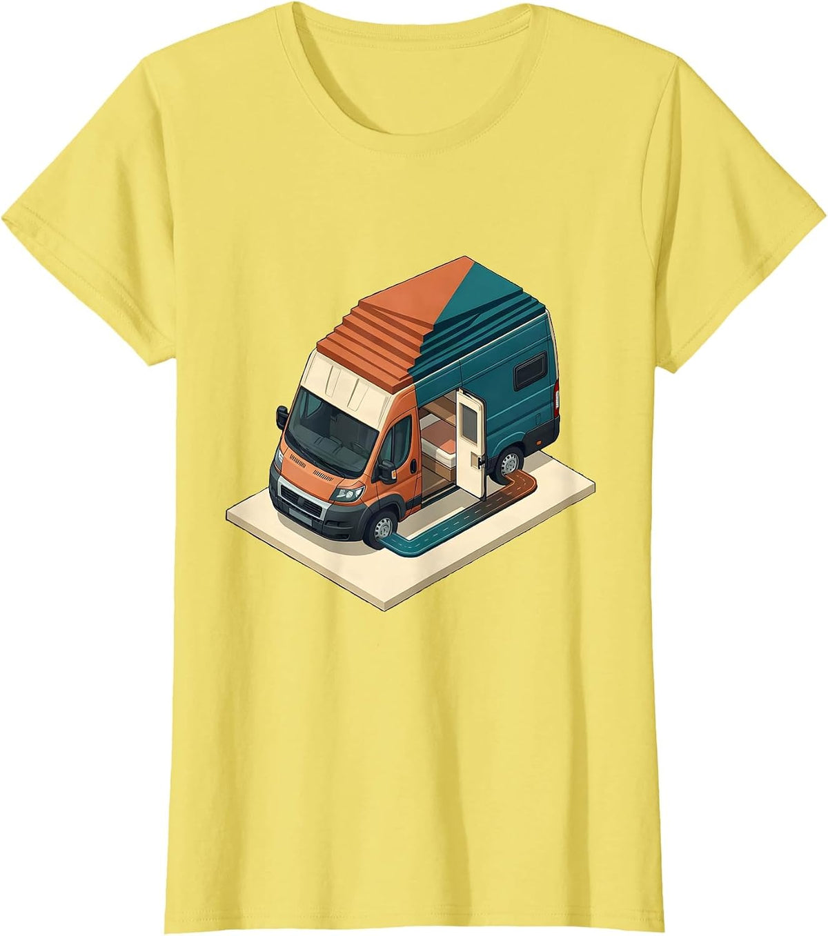 Women's Compact Camper Van Retro Van Life Nomad Pride T-Shirt - Lemon Yellow