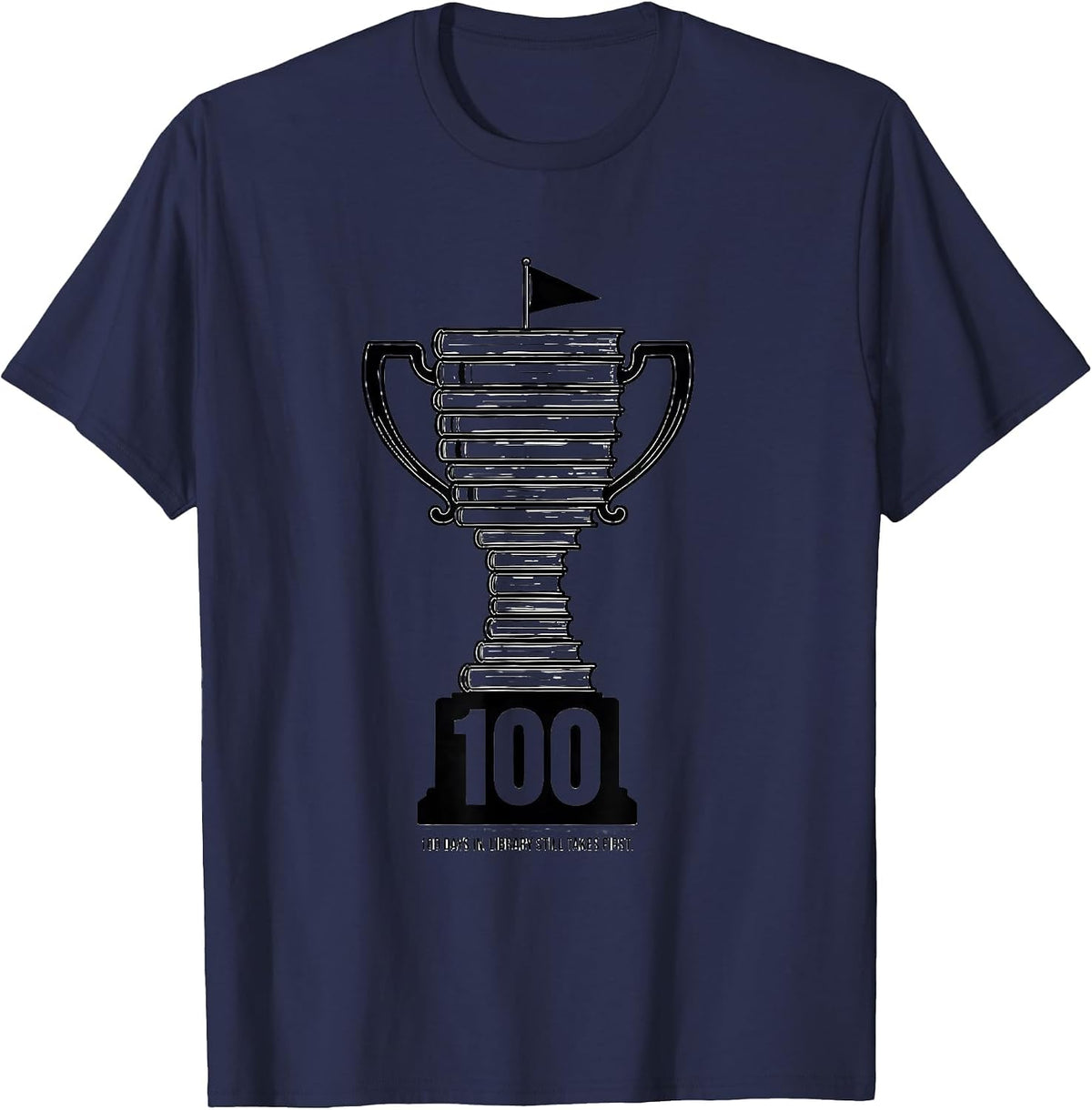 Men's 100 Days In Library Still Takes First Reading Teacher 100th T-Shirt - Navy Blue