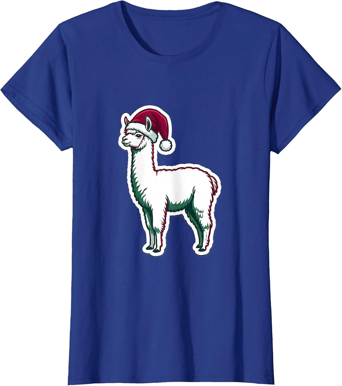 Women's Compact Llama Sticker Christmas Novelty Gift T-Shirt - Royal Blue