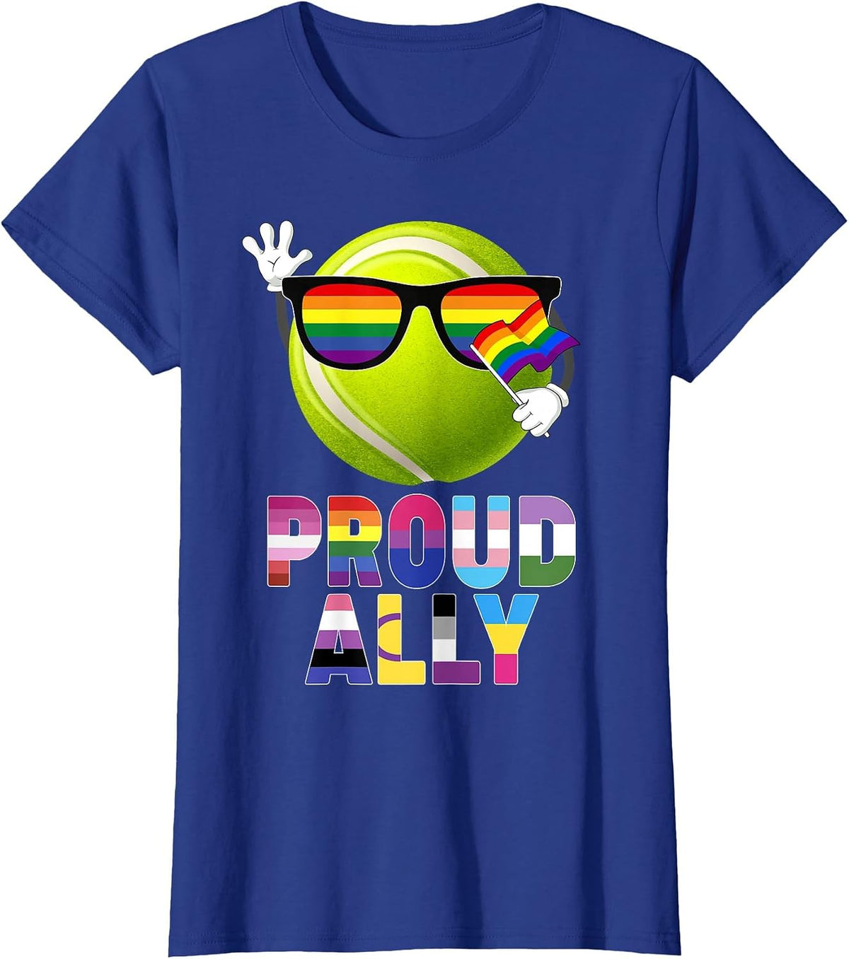 Proud Ally Tennis Ball Rainbow Flag Gay Lesbian LGBT Pride T-Shirt - Royal Blue