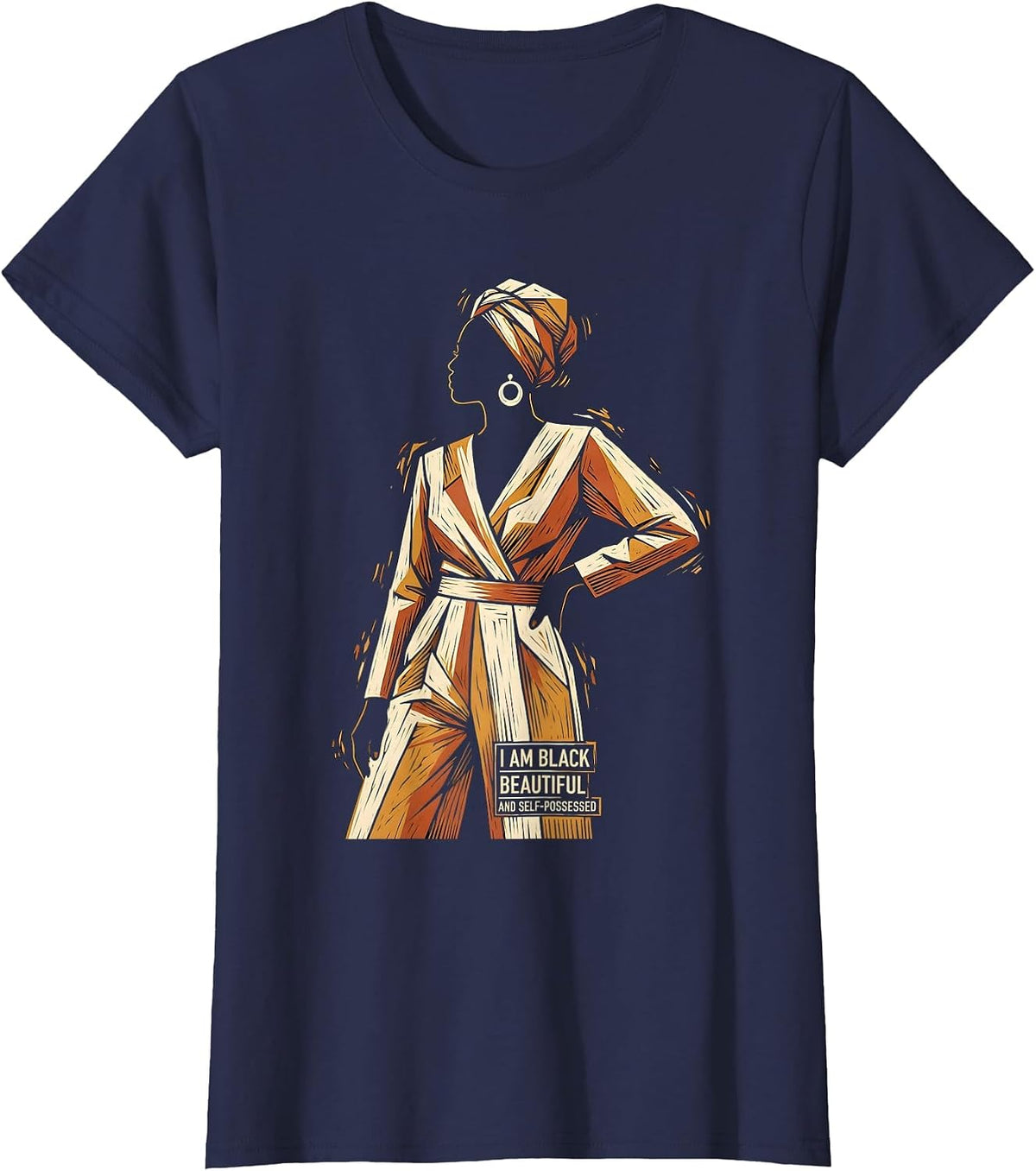 Women's I Am Black, Beautiful, and Self-Possessed Afro Pride T-Shirt - Navy Blue