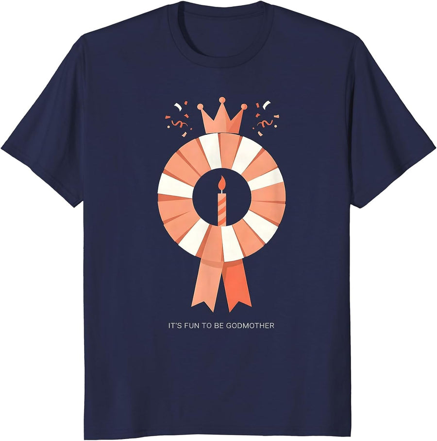 It's Fun To Be Godmother Minimalist Birthday Party Matching T-Shirt - Navy Blue