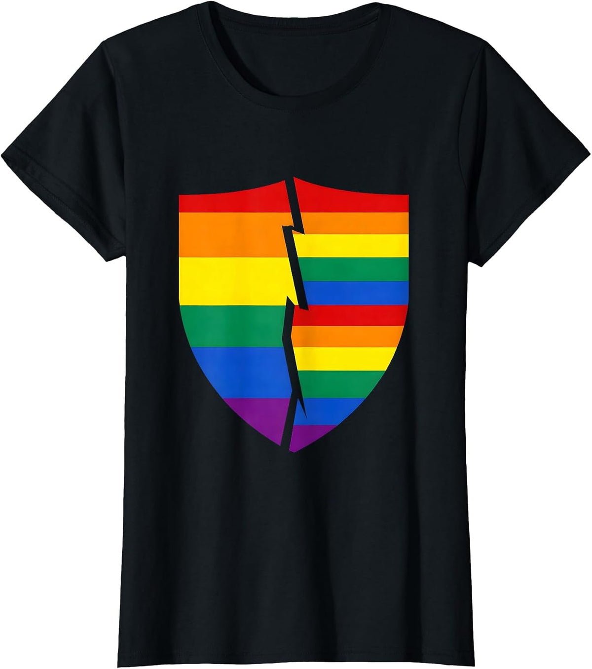 Geometric Shield Pride Flag Stripes Illustration T-Shirt - Black