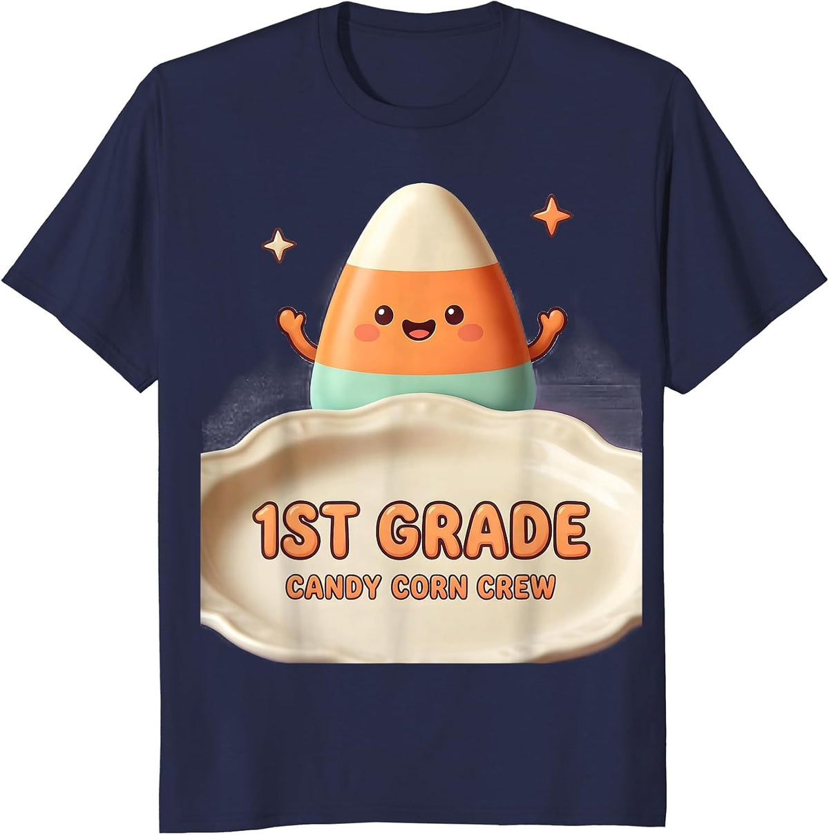 Men's 1st Grade Candy Corn Crew Cute Kawaii Halloween Teacher T-Shirt - Navy Blue