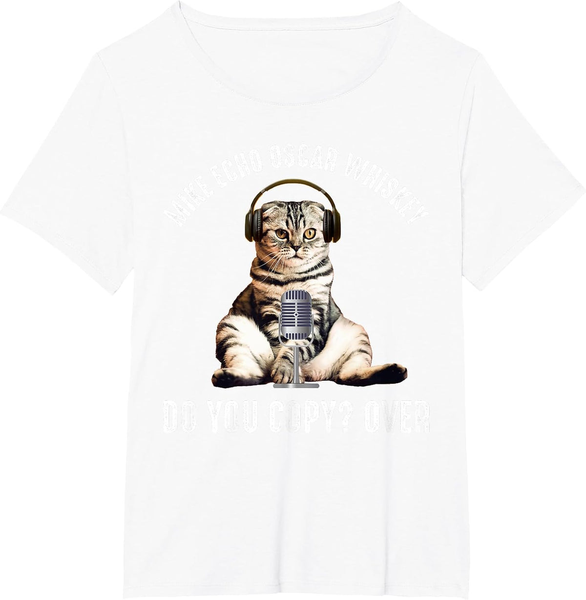 Mike Echo Oscar Whiskey Funny Ham Radio Cat T-Shirt - White
