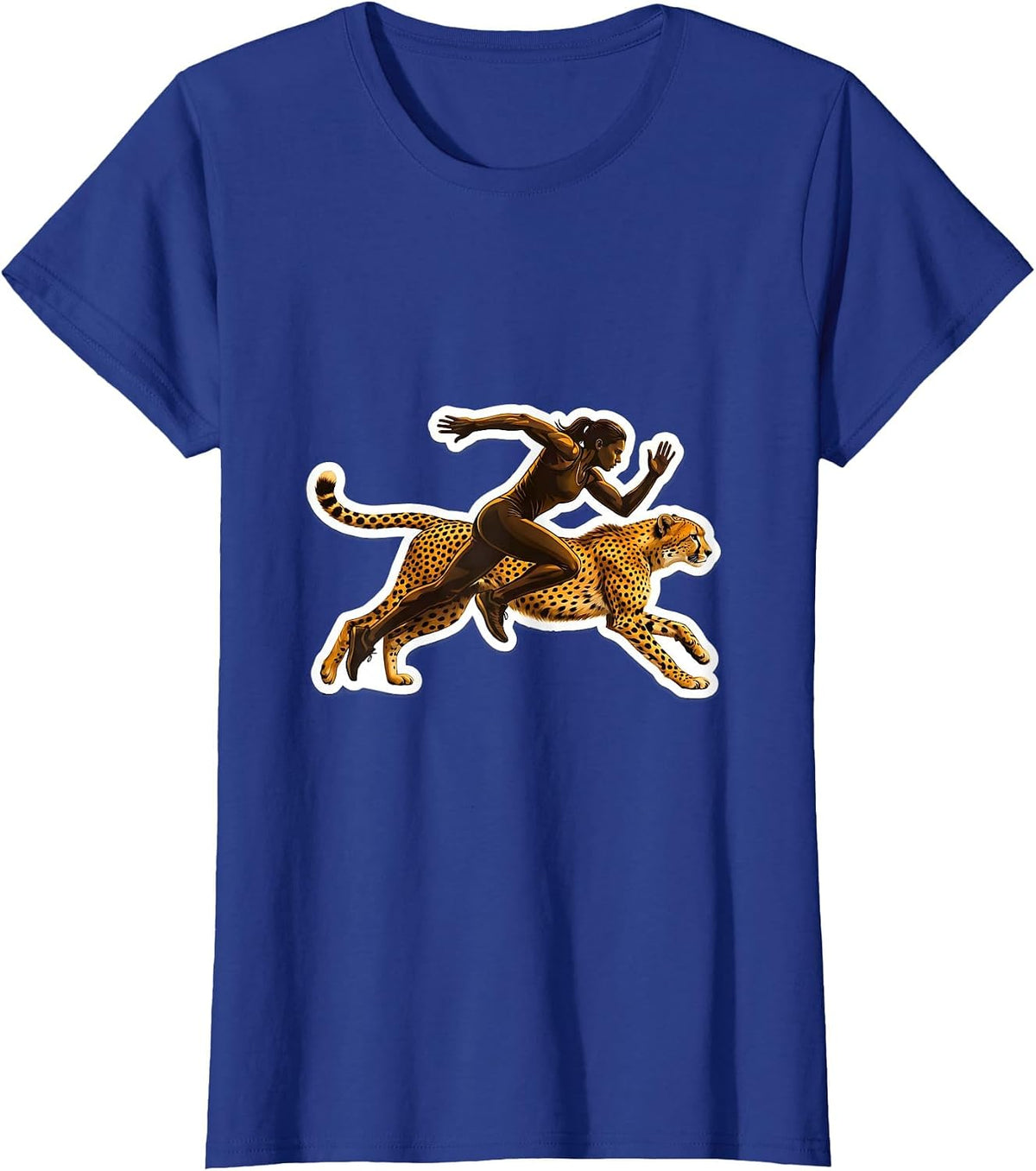 Women's Cheetah Sprint Do It Lady Runner Graphic T-Shirt - Royal Blue
