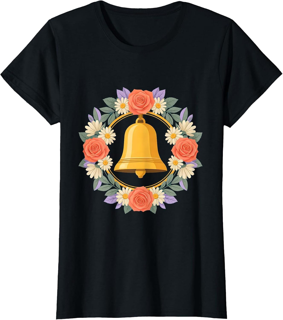 Paraprofessional School Bell Floral Illustration T-Shirt - Black