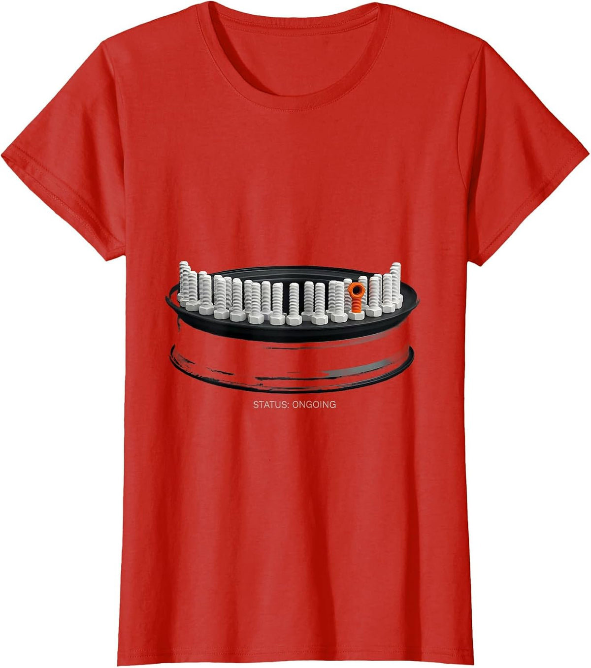 Status: Ongoing Funny Car Guy Mechanic Garage Humor T-Shirt - Red
