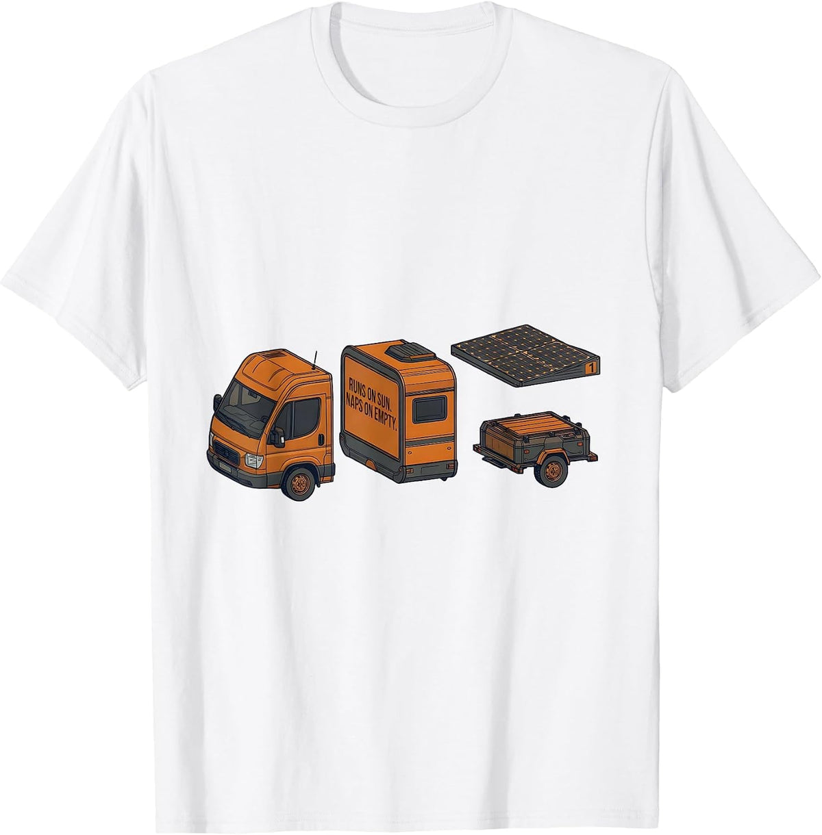 Runs On Sun Naps On Empty Retro Van Life Nomad Travel Pride T-Shirt - White