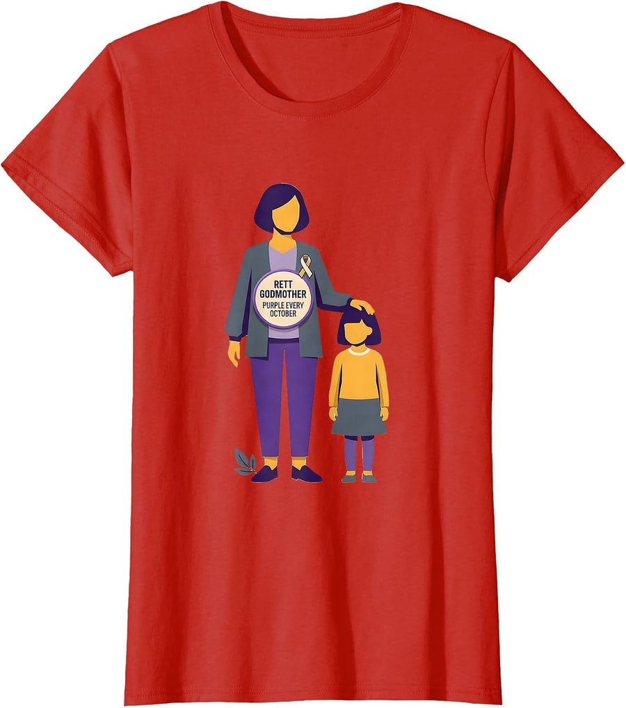 Women's Rett Godmother Purple Every October Cause Awareness Warrior T-Shirt - Red