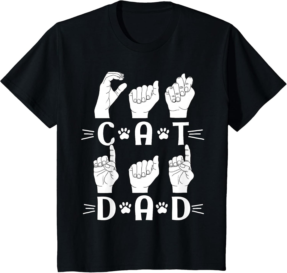 Cat Dad in Sign Language - ASL Sign Language Speaker Cat Dad T-Shirt - Black