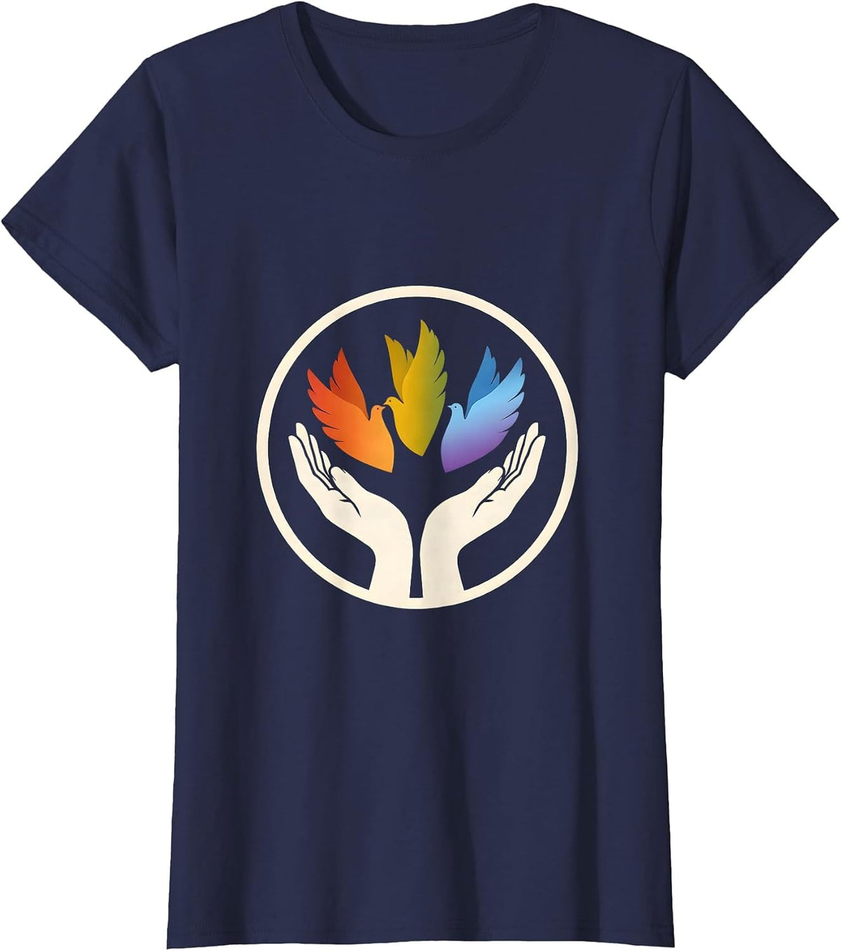 Women's Rainbow Doves Pride Flag Release Illustration T-Shirt - Navy Blue