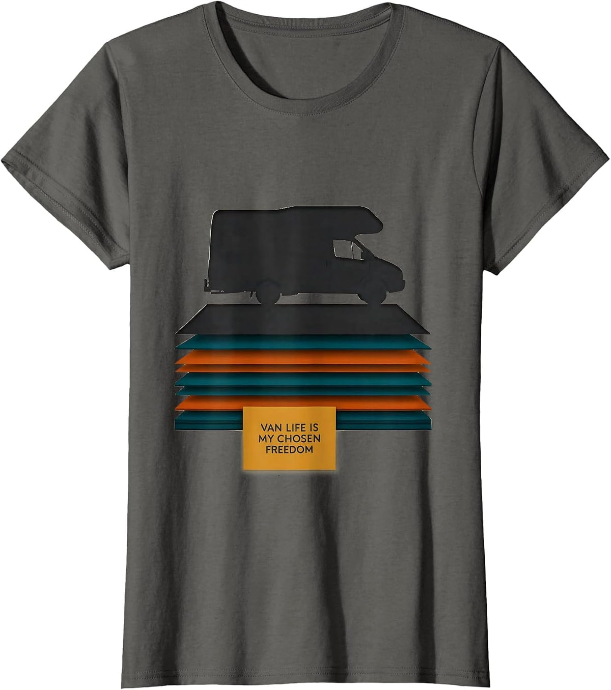 Women's Van Life Is My Chosen Freedom Retro Van Dwellers Road Trip T-Shirt - Asphalt Grey