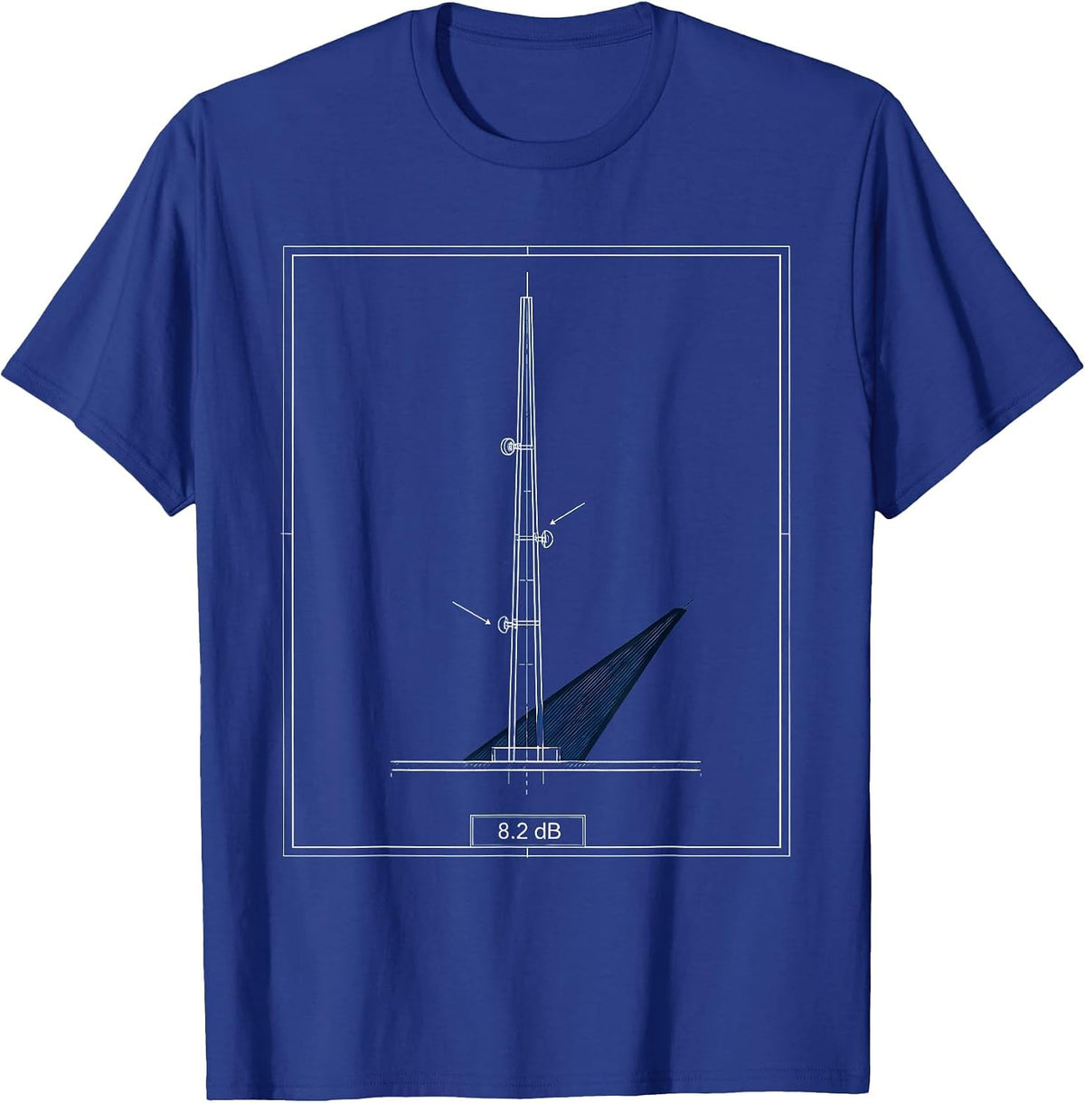 8.2 dB Technical Blueprint Ham Radio Operator Nerdy Humor T-Shirt - Royal Blue